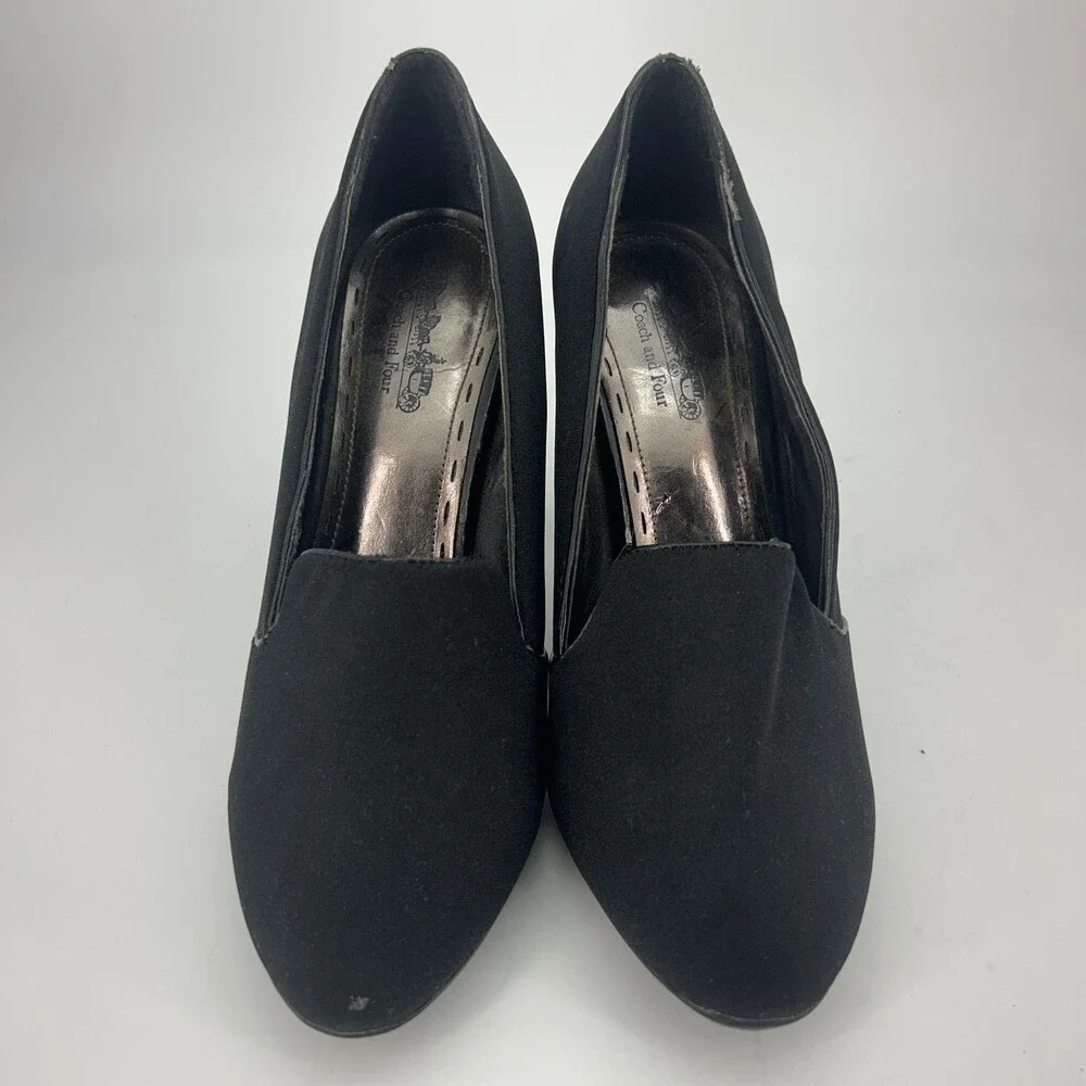 Coach And Four Shoes Womens Size 8 Black Faux Suede Block Heel Pumps Slip On